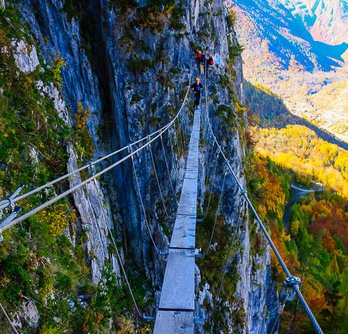 La grande passerelle Via ferrata Face Nord